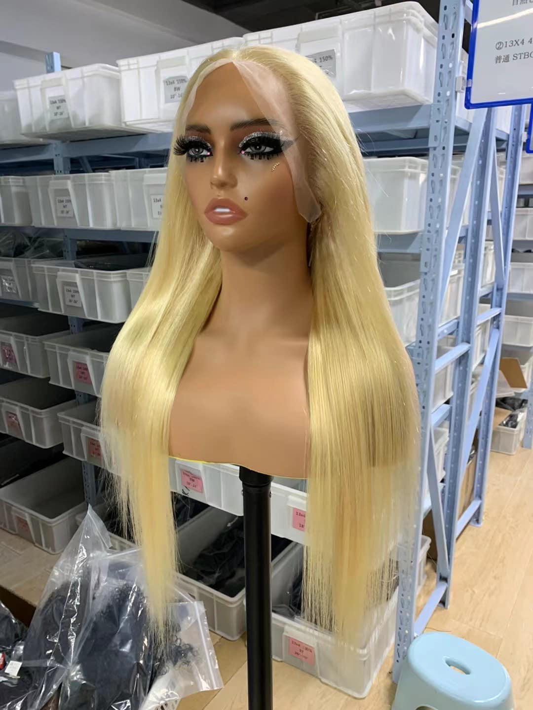 613 blonde color straight hair 13X4  full frontal wig 180 density ,body wave