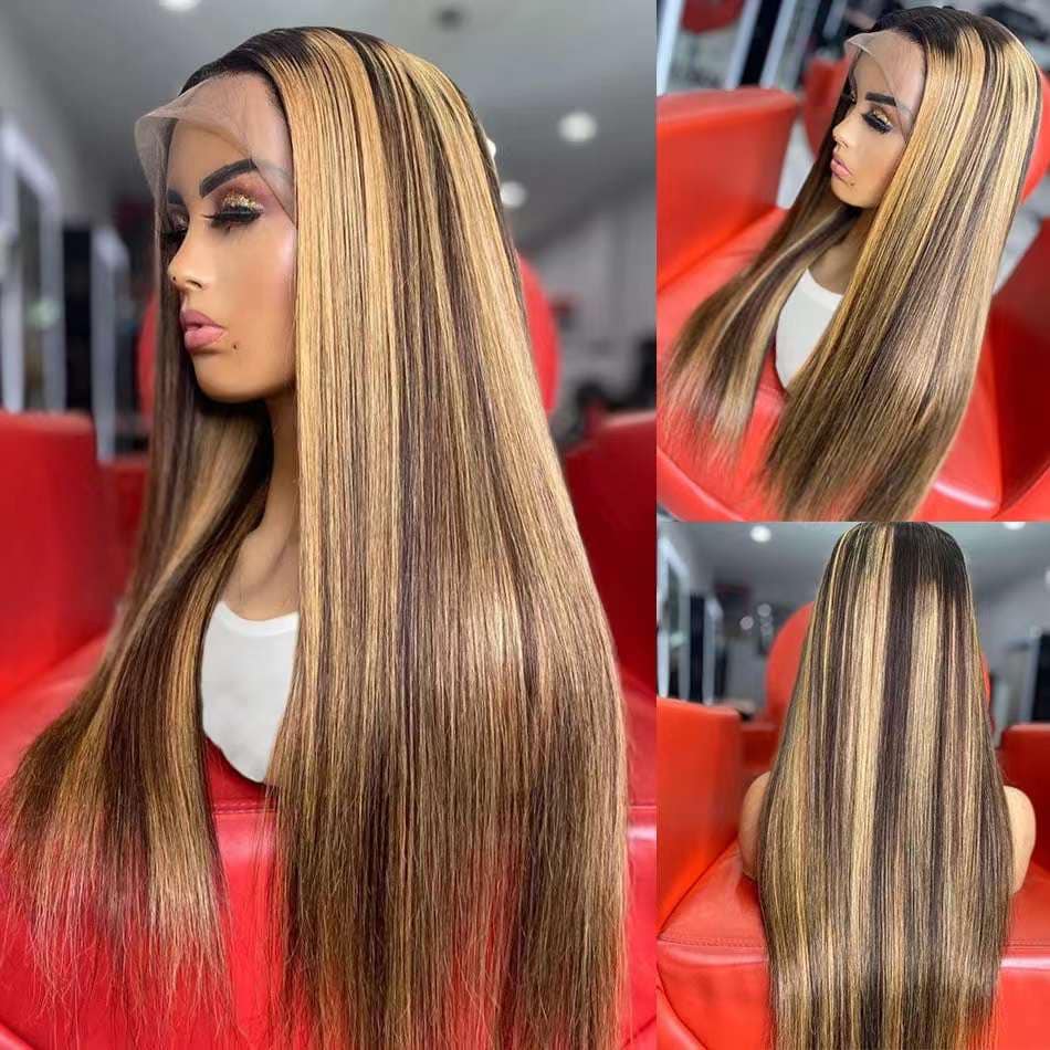 high light color 180 density Ear to ear full frontal straight wig 180 density