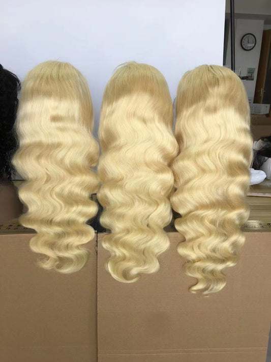 613 blonde color straight hair 13X4  full frontal wig 180 density ,body wave