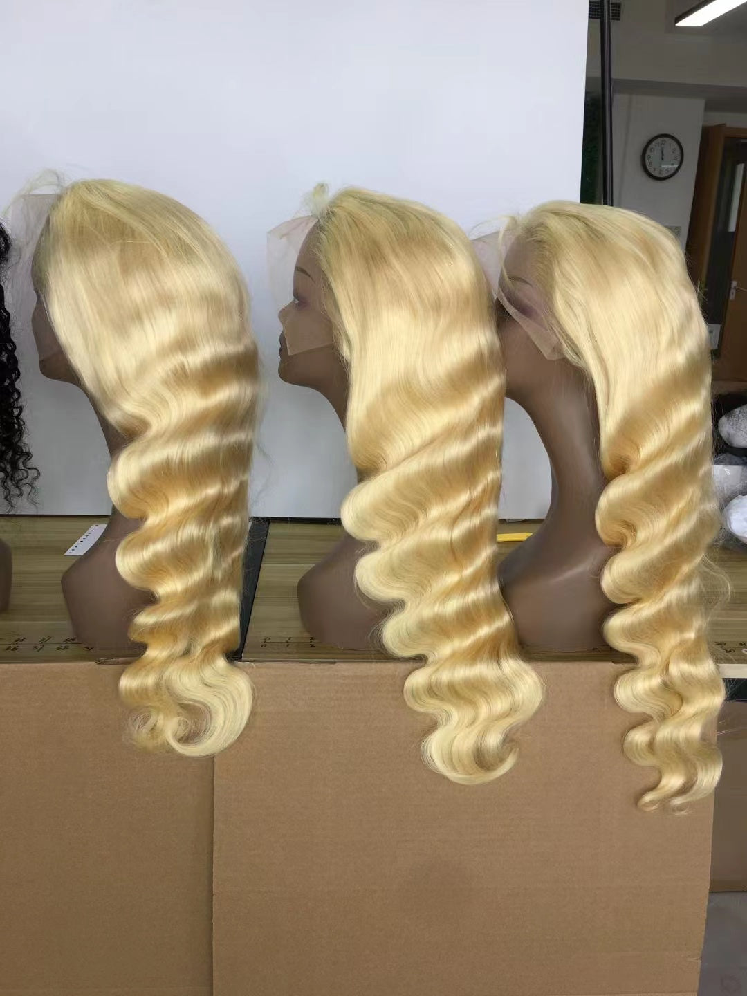 613 blonde color straight hair 13X4  full frontal wig 180 density ,body wave