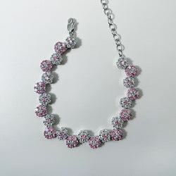 Adjustable S925 sterling silver pink and blue flower bracelet
