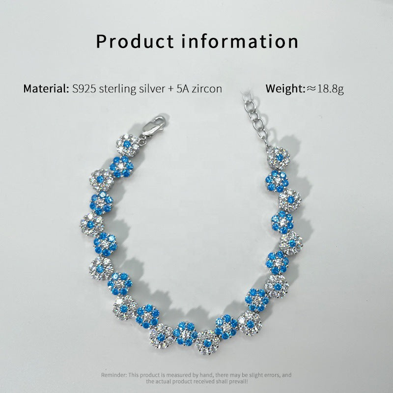 Adjustable S925 sterling silver pink and blue flower bracelet