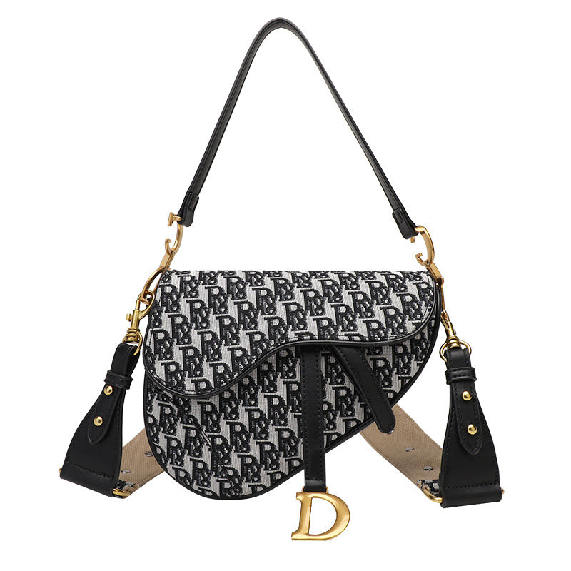 Montaigne women's bag new embroidery semicircular saddle bag wide-band shoulder crossbody handbag