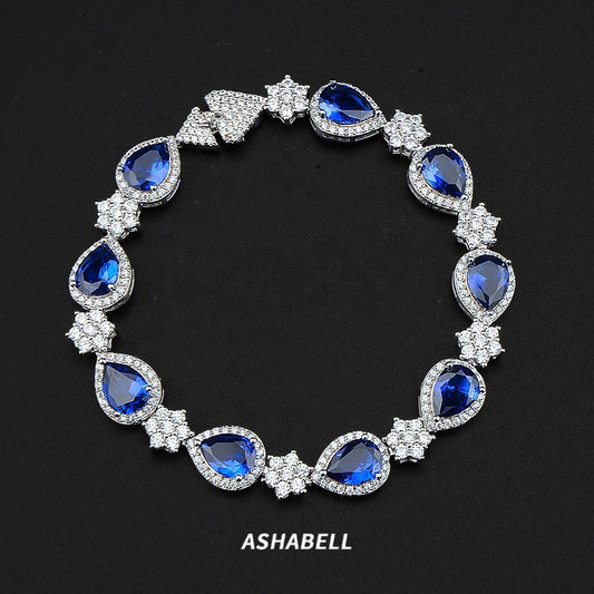 925 Sterling Silver Sapphire Diamond Bracelet Wedding Valentine's Day Gift