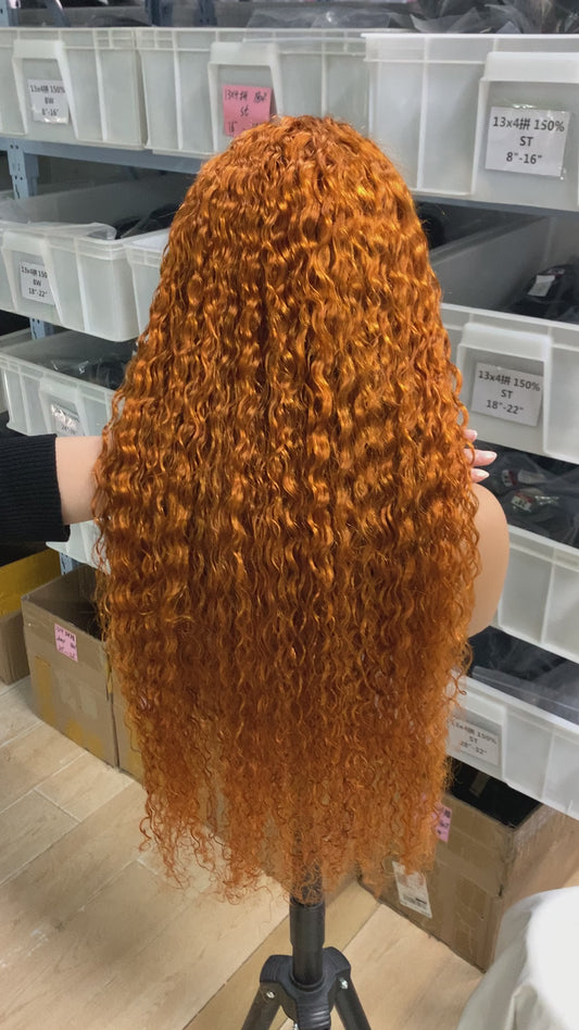180 density Ear to ear frontal jerry curly wig 350 ginger color