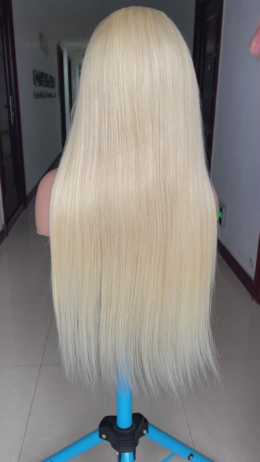 13X4 210 density blonde straight wig 613 color