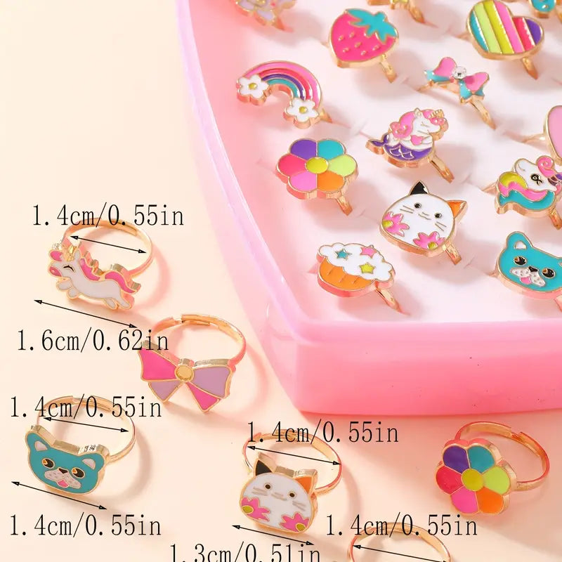 36pcs Vibrant Animal Kingdom Adjustable Dripping Oil Rings