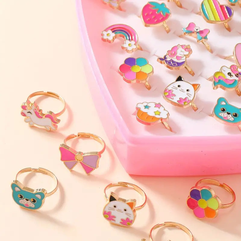 36pcs Vibrant Animal Kingdom Adjustable Dripping Oil Rings