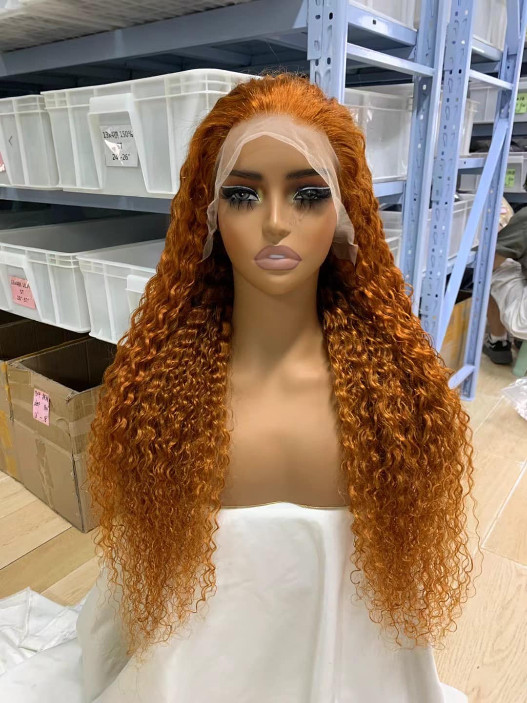 180 density Ear to ear frontal jerry curly wig 350 ginger color