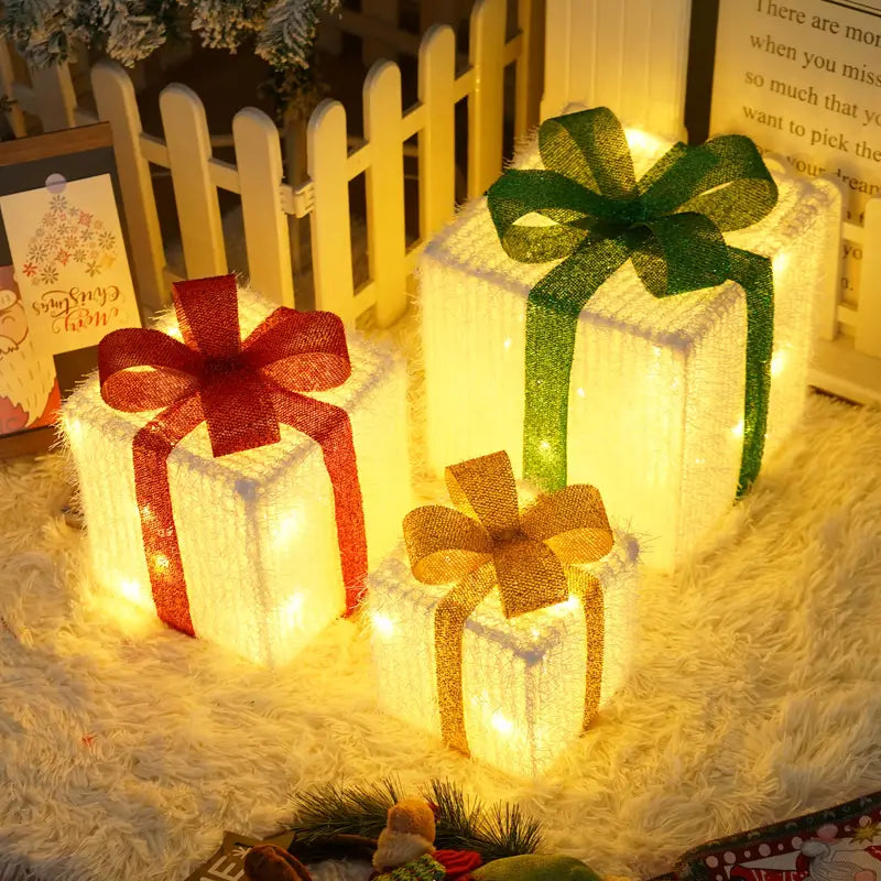 3 Pcs Christmas Lighted Gift Boxes