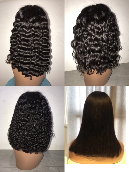 13X4 Natural color full frontal bob, water bob, straight bob, deep bob,curly bob