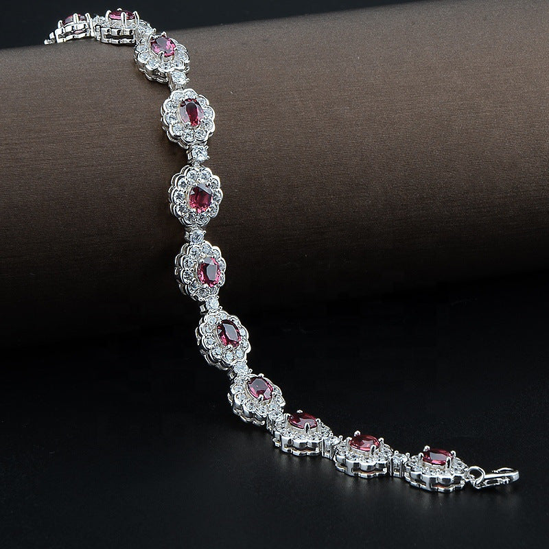 Fashion Ruby Bracelet Women Tennis Bracelet Valentine's Day Gift Flower Bracelet