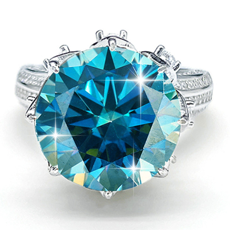 sterling silver eight-claw star ring light blue diamond ring