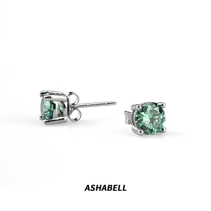 Green four-claw diamond earrings for men and women