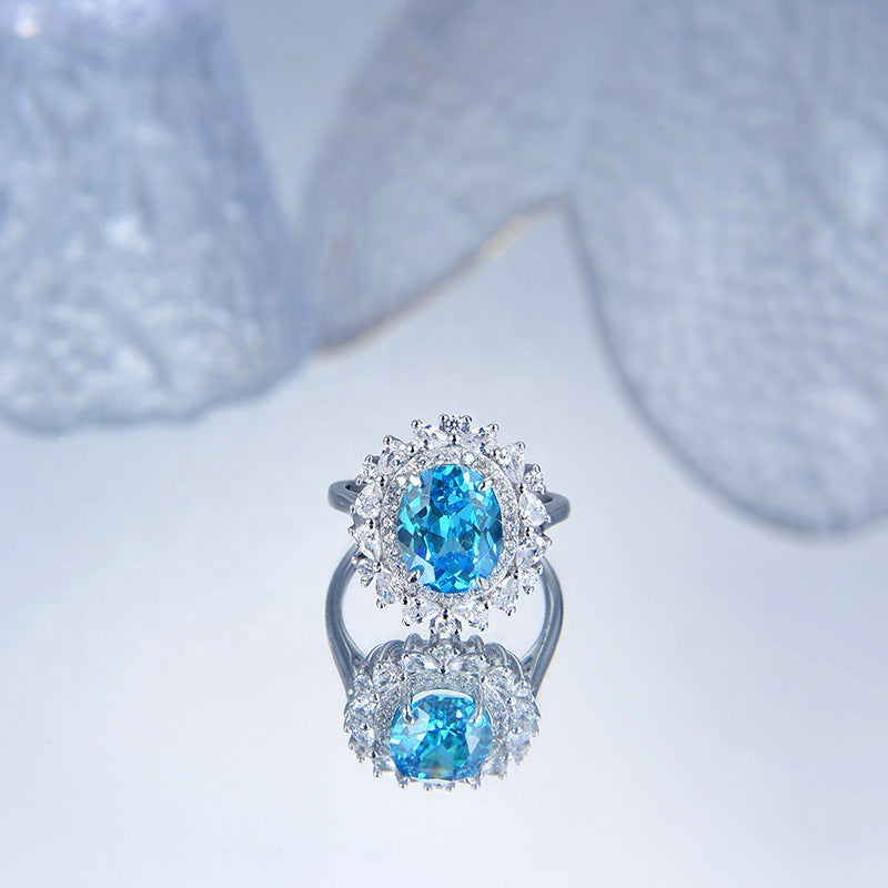 S925 Silver Necklace Women Sapphire Pendant Diamond Set