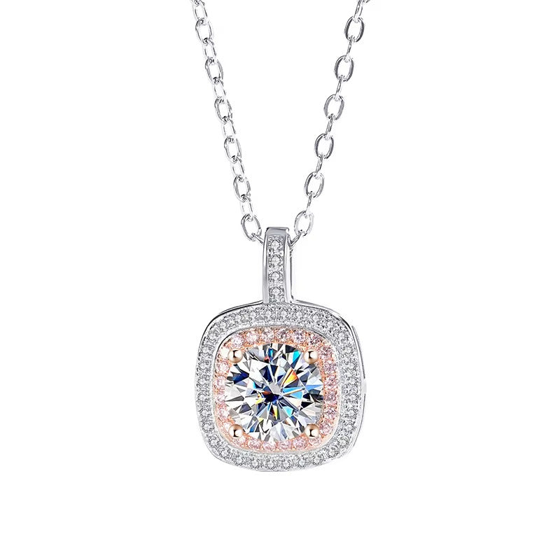 S925 sterling silver square necklace for women with micro-inlaid diamond pendant clavicle chain