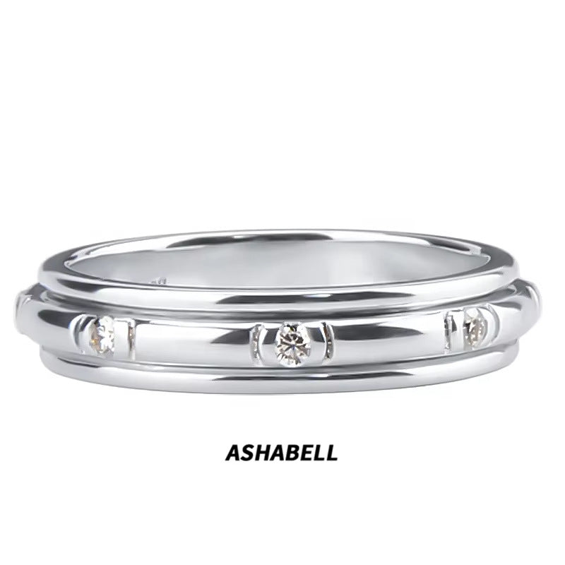 Diamond men's ring plated with 18K white gold, fashionable and atmospheric men's diamond ring