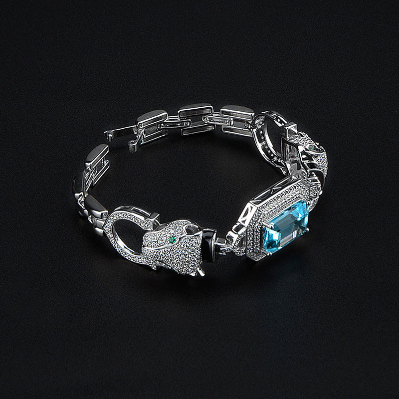 Topaz Snow Leopard Pendant Necklace Bracelet Ring Set