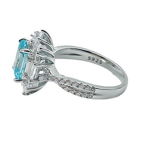 Rectangular sea blue s925 sterling silver ring