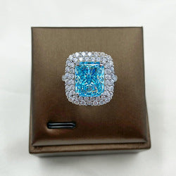 S925 sterling silver super shiny luxury full diamond colorful square ice flower cutting women's ring