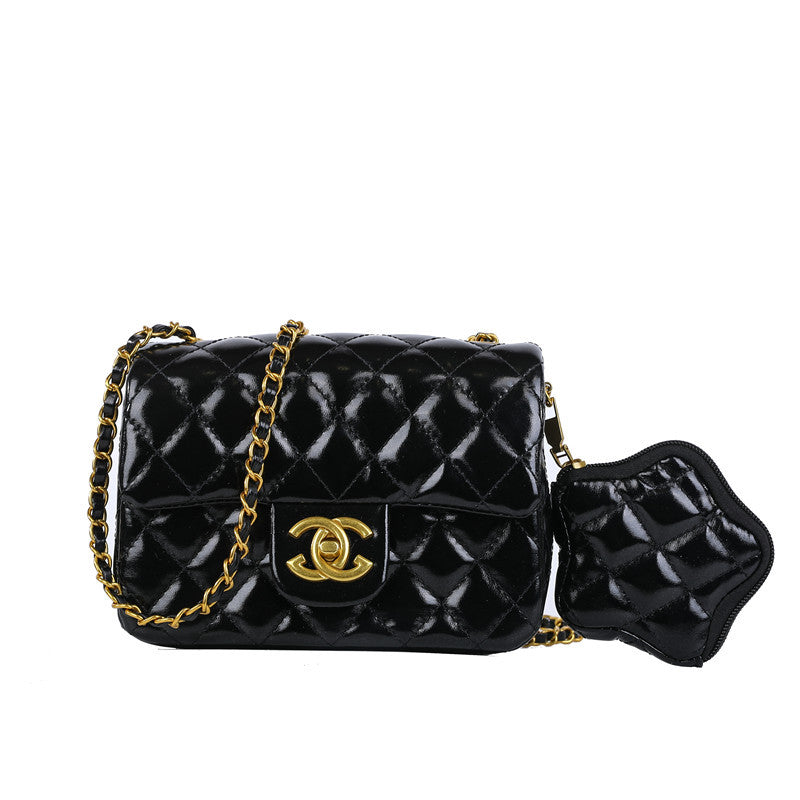 Chanel style new diamond chain patent leather star bag bright color fashionable crossbody bag