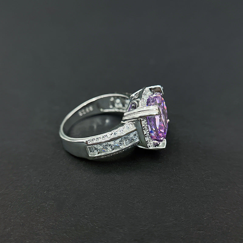 Purple Square 5A Ice Flower Cut S925 Sterling Silver Ring