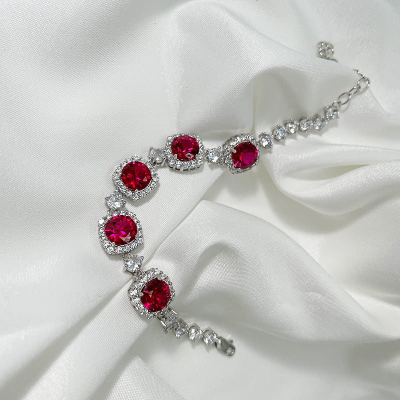 Retro Luxury Ruby 5A Square Gem Diamond Bracelet