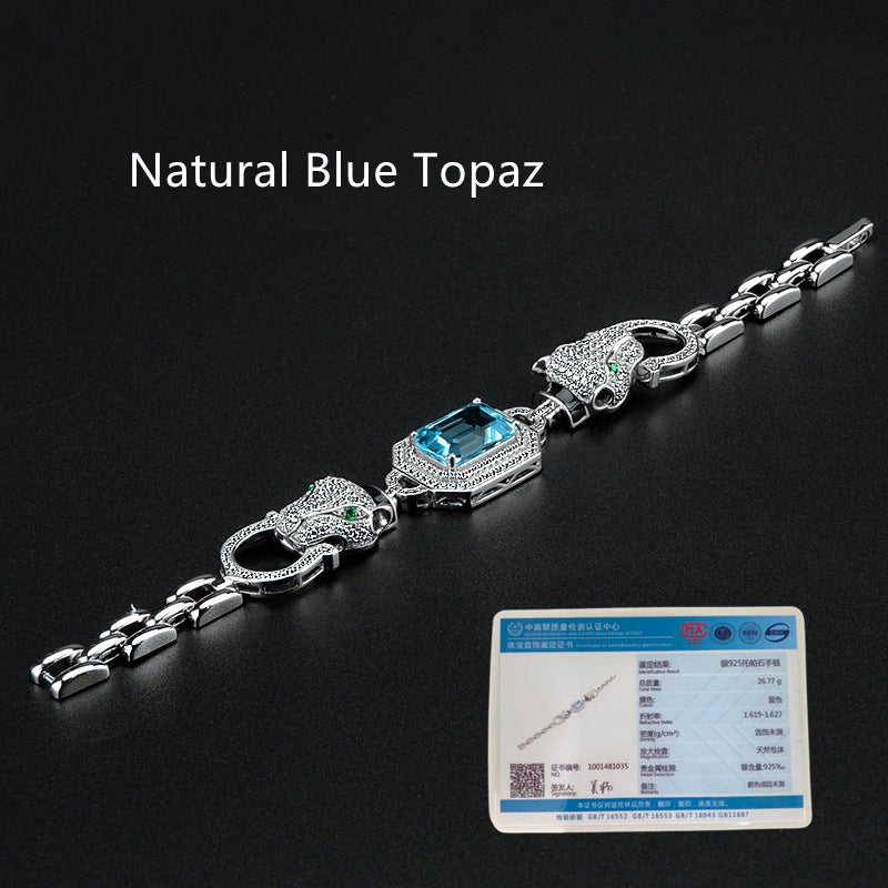 Topaz Snow Leopard Pendant Necklace Bracelet Ring Set