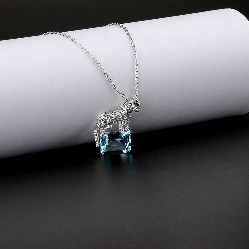 Topaz Snow Leopard Pendant Necklace Bracelet Ring Set