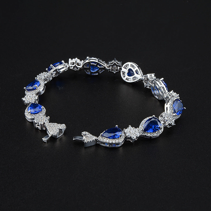 925 Sterling Silver Sapphire Diamond Bracelet Wedding Valentine's Day Gift