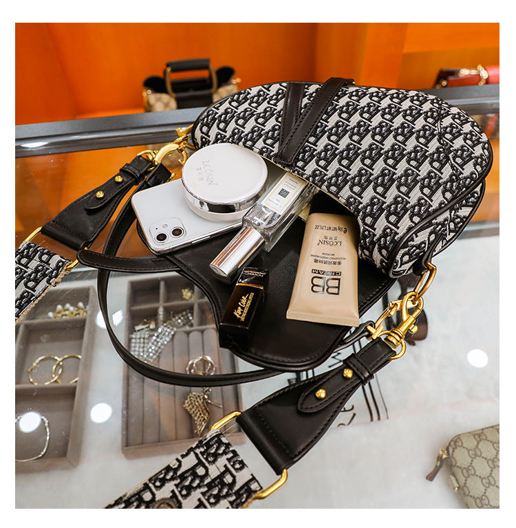 Montaigne women's bag new embroidery semicircular saddle bag wide-band shoulder crossbody handbag