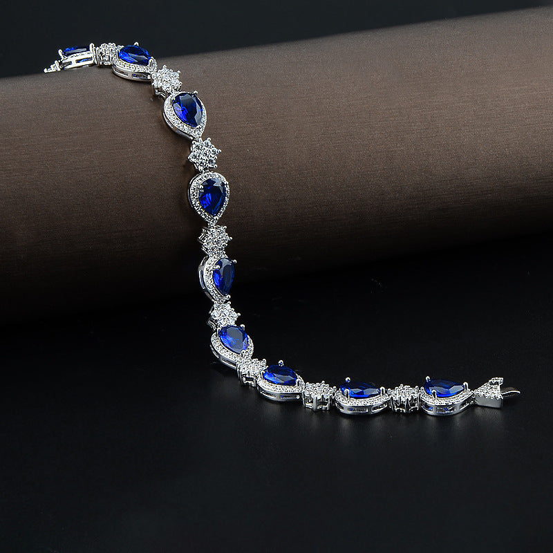 925 Sterling Silver Sapphire Diamond Bracelet Wedding Valentine's Day Gift