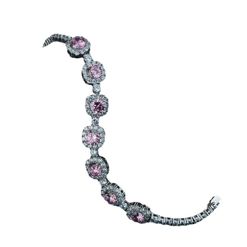 Hot Sale 925 Silver Square Pink Bracelet CZ Tennis Chain Women Wedding Bracelet