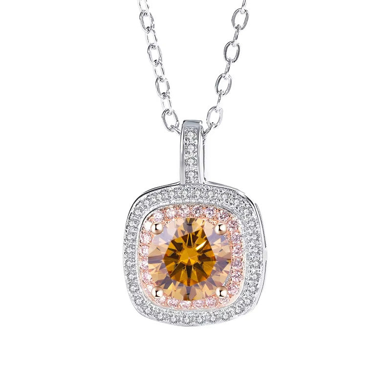 S925 sterling silver square necklace for women with micro-inlaid diamond pendant clavicle chain
