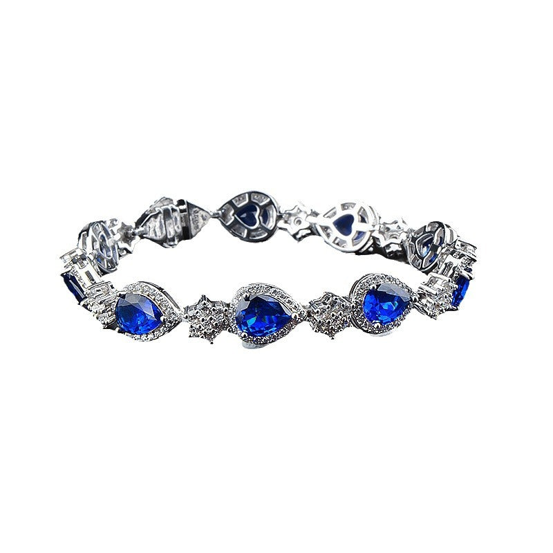 925 Sterling Silver Sapphire Diamond Bracelet Wedding Valentine's Day Gift