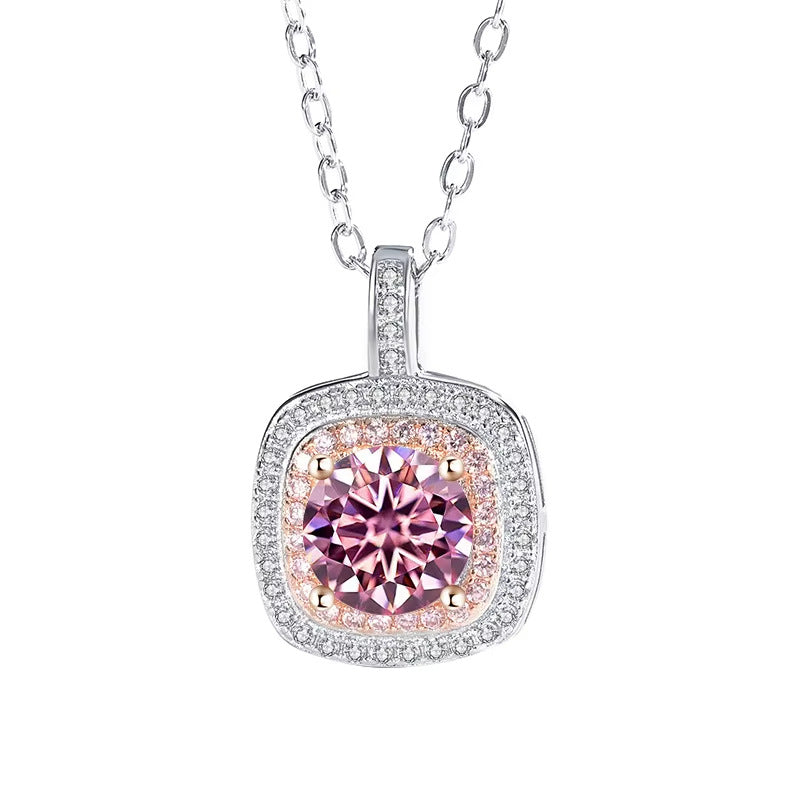 S925 sterling silver square necklace for women with micro-inlaid diamond pendant clavicle chain