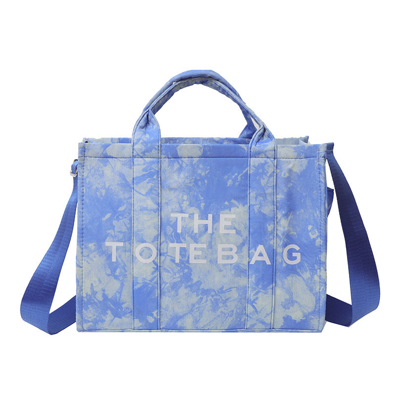 Cross-border new women's bag canvas letter shoulder messenger bag simple tie-dye large capacity tote bag foreign trade handbag