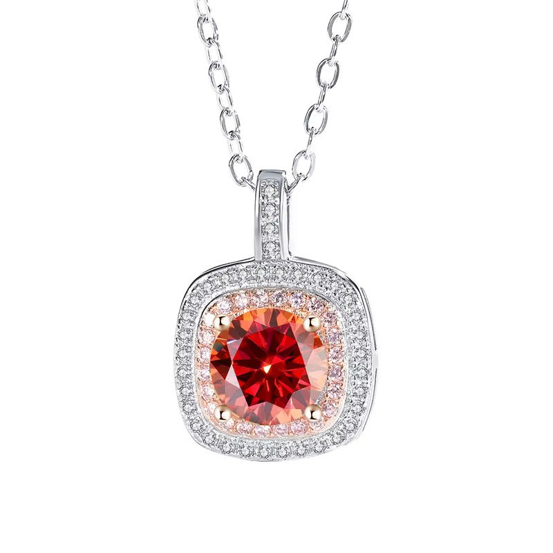 S925 sterling silver square necklace for women with micro-inlaid diamond pendant clavicle chain