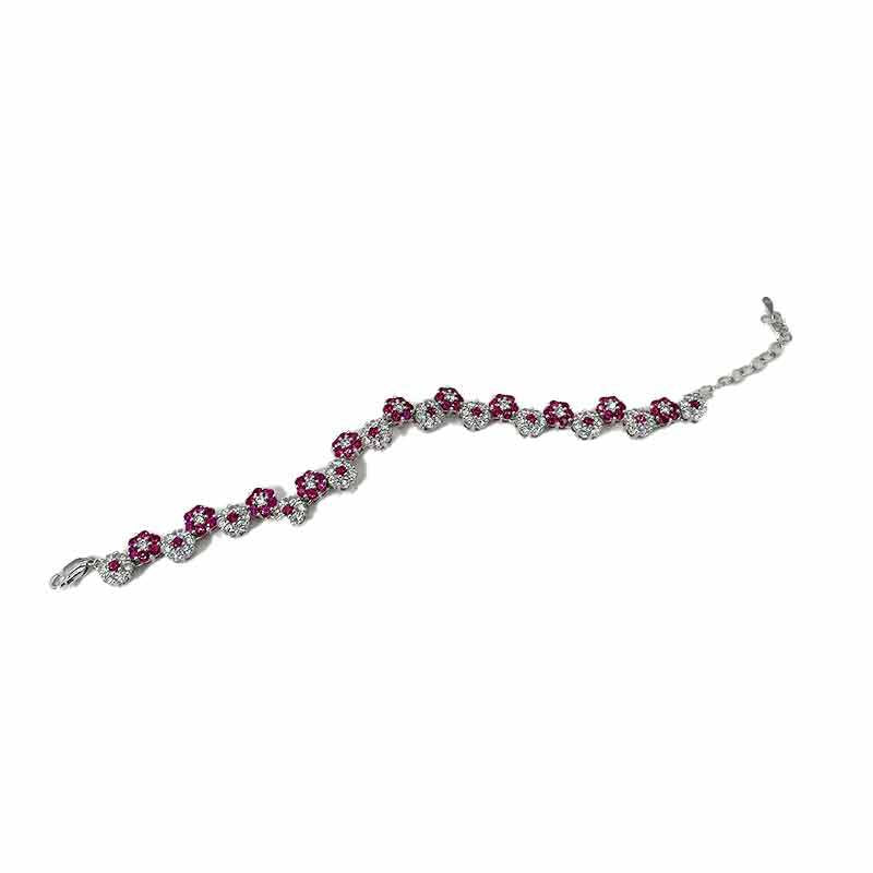 Adjustable S925 sterling silver pink and blue flower bracelet
