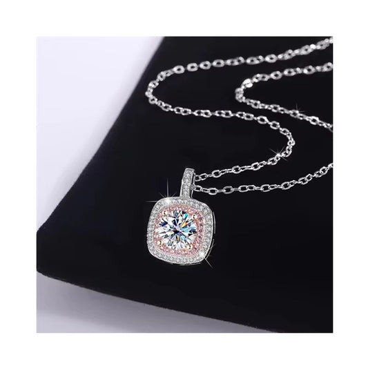 S925 sterling silver square necklace for women with micro-inlaid diamond pendant clavicle chain