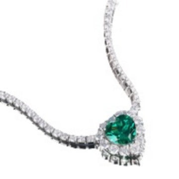 925 Sterling Silver Ice Cut Tennis Chain Shining Big Red Stone Emerald Heart Shaped Necklace