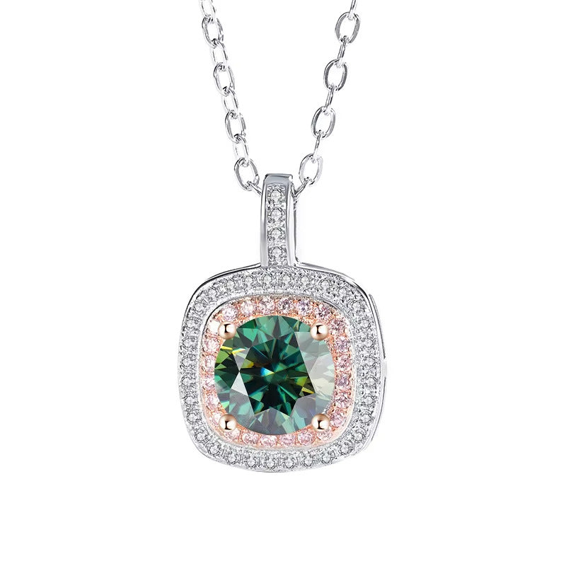 S925 sterling silver square necklace for women with micro-inlaid diamond pendant clavicle chain