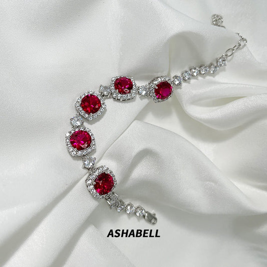 Retro Luxury Ruby 5A Square Gem Diamond Bracelet