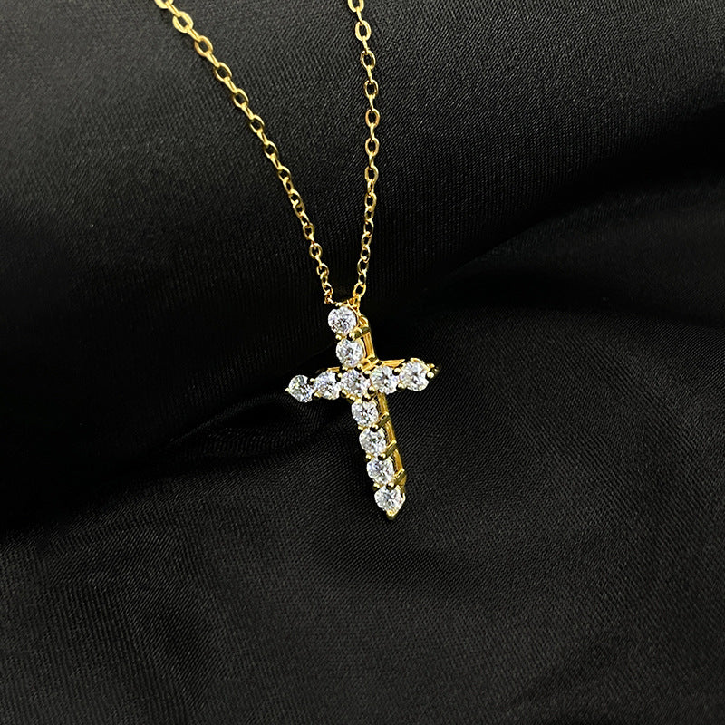 Women's cross clavicle necklace diamond pendant