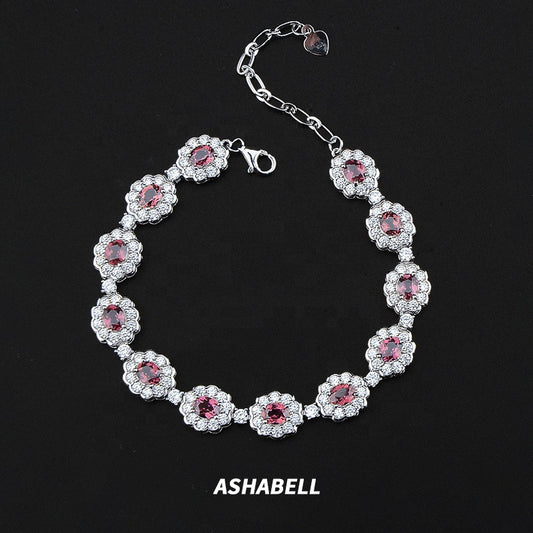 Fashion Ruby Bracelet Women Tennis Bracelet Valentine's Day Gift Flower Bracelet