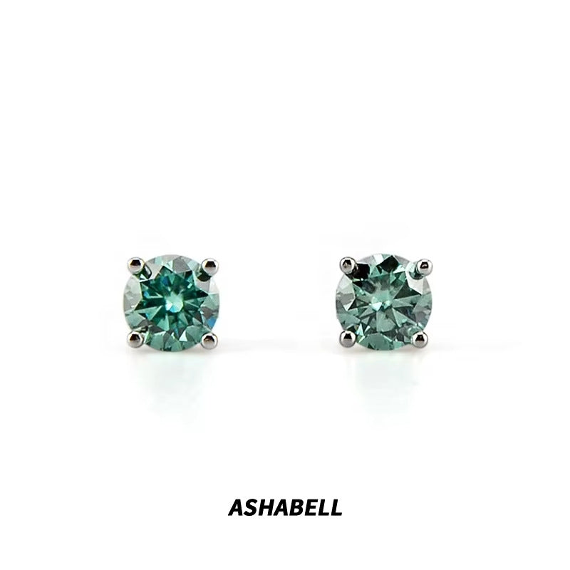 Green four-claw diamond earrings for men and women