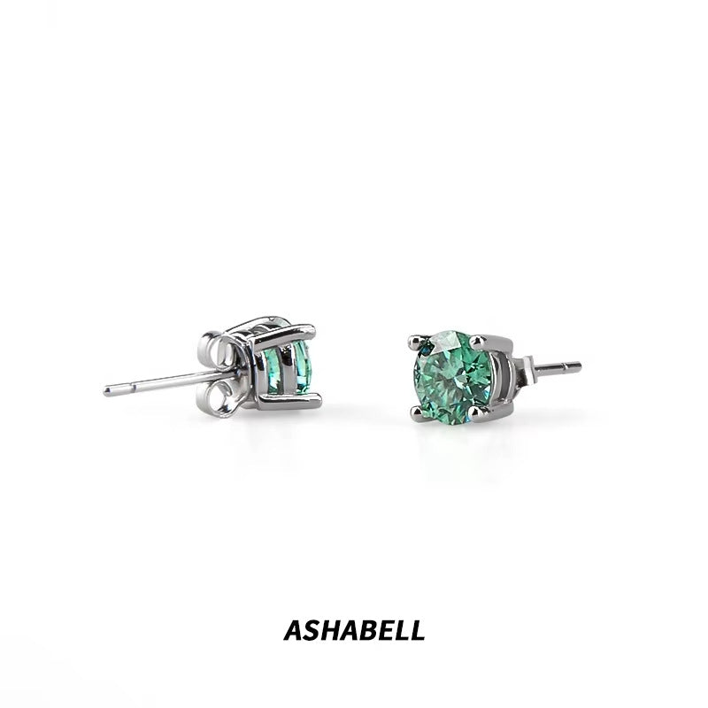 Green four-claw diamond earrings for men and women