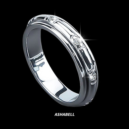 Diamond men's ring plated with 18K white gold, fashionable and atmospheric men's diamond ring