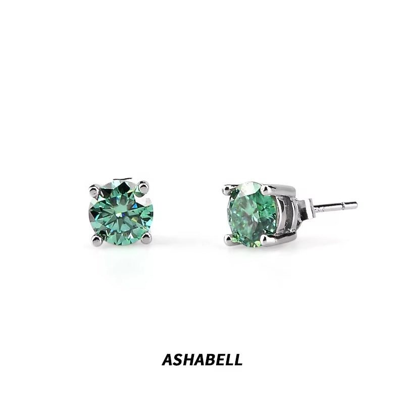 Green four-claw diamond earrings for men and women