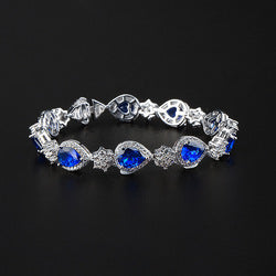 925 Sterling Silver Sapphire Diamond Bracelet Wedding Valentine's Day Gift